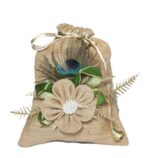 Decorative Jute Potli Bag with Peacock Feather Accent