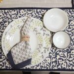 Navy Floral Table Set with Napkins and Rings