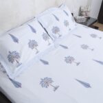 Blue Palm Trees Cotton Bedsheet Set - Image 3